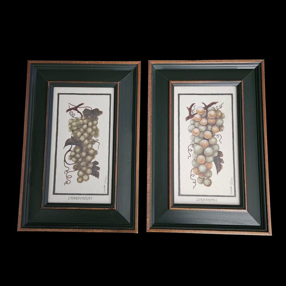 Martha Hinson Chardonnay Zinfandel Grape Wine Framed Art Prints Pair